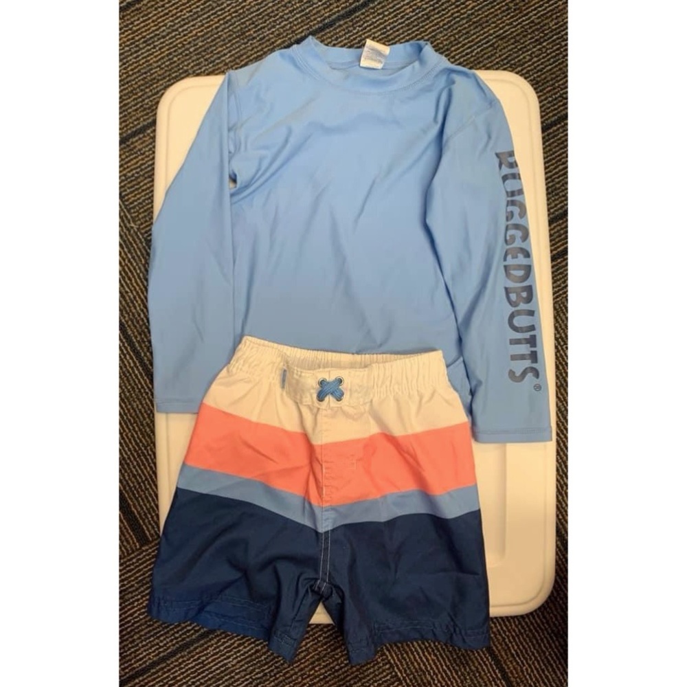 Rugged Butts rash guard and swimsuit